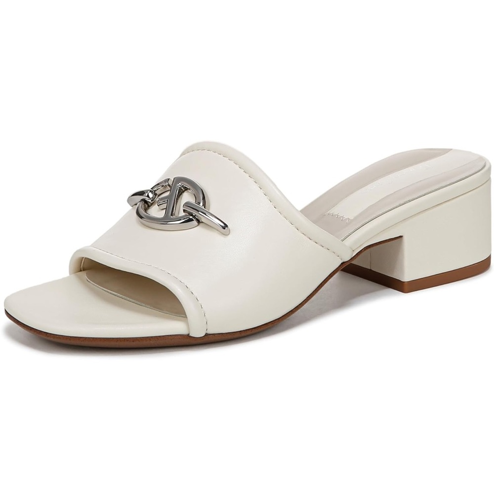 NEW Franco Sarto Cream Block Heel Sandals with Silver Accent